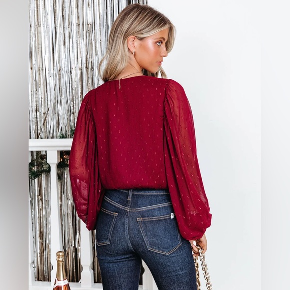 NWT Dorinda Balloon Sleeve Burgundy Bodysuit | Size XS - Picture 4 of 5